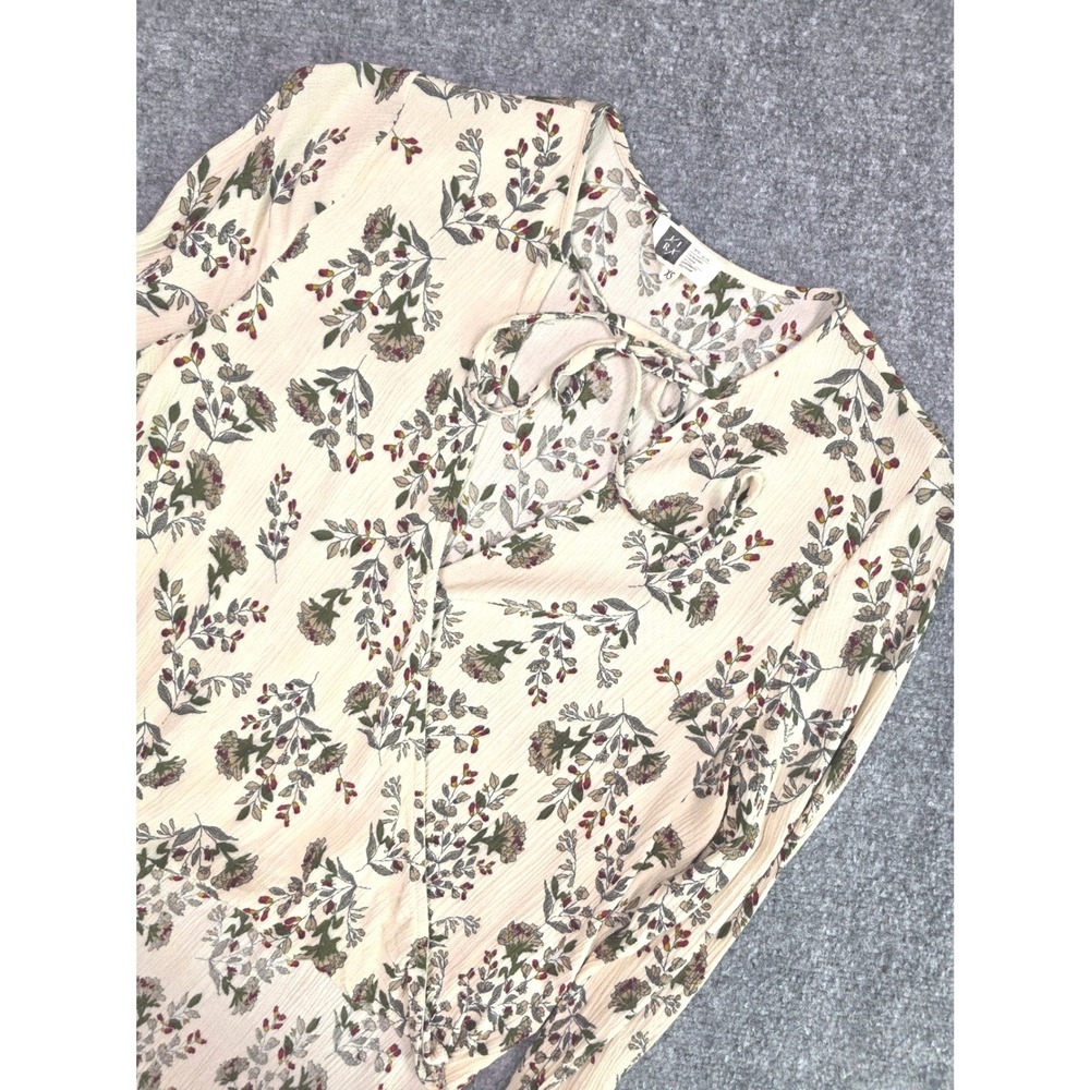 Lira Floral Surplice Blouse Womens XS Cream High Low Tie Front Long Sleeve Top